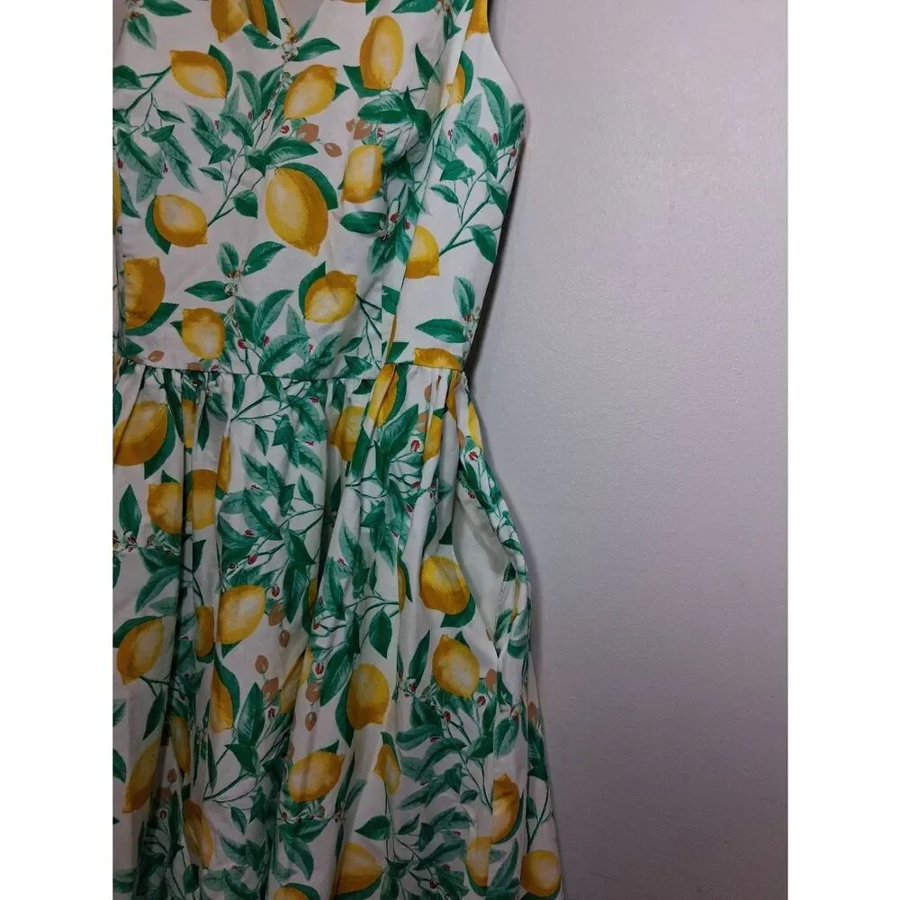 Elle womens size 12  skater dress lemons yellow sundress green - Picture 3 of 9